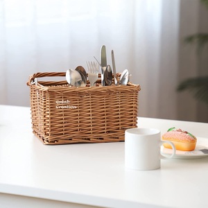 Handwoven Rattan Wicker Utensil Caddy Rustic Multi-Compartment <b>Cutlery</b> Holder Basket for Kitchen, Dining, and Picnic Use - Product Image 3