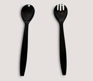 Juego de Servidores de Ensalada de Cuerno Natural Negro Sólido, Hecho a Mano, con Elegantes Mangos Cónicos Modernos, Cuchara Grande para Mezclar y Servir - Product Image 3