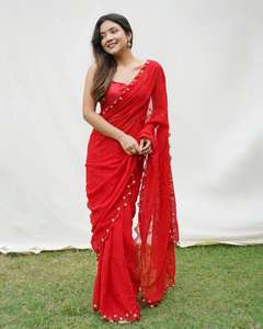 Pure Georgette Saree con hilo de viscosa funciona con Handwork border Wedding wear Sari, Designer Party Wear Saree. - Product Image 1