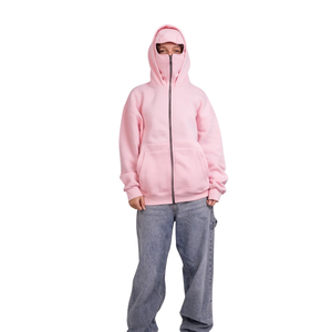 Sweat à capuche zippé noir basique personnalisé pour femme, streetwear tendance, masque balaclava à double poche, sweat à capuche zippé pour homme - Product Image 6