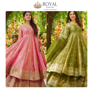 Increíble oferta en ropa de boda de mujer de alta calidad, seda crujiente pesada con bordado, traje Anarkali de India - Product Image 6