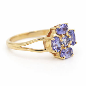 Anillo Floral de Tanzanita, Plata de Ley 925, Tono Dorado, Inspirado en la Flor de Lungwort, Anillo de Piedra Preciosa Ovalada Redonda para Mujer - Product Image 2