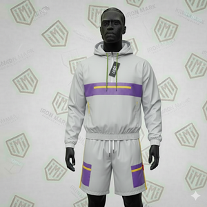 2026 Winter Men's Streetwear Hooded Solid Two-Piece Nylon Tracksuit Set High Quality <b>Windbreaker</b> Jacket and Shorts Wholesale - Product Image 2