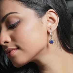 Bonitos pendientes de ilusión chapados en oro con diamantes, esmeraldas de moissanita y Ti - Product Image 1