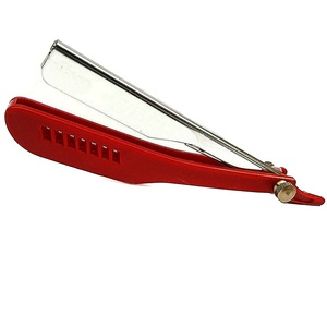 Rasoir à cheveux professionnel pour barbier, couleur rouge, avec manche en bois et lame droite en acier inoxydable - Product Image 5