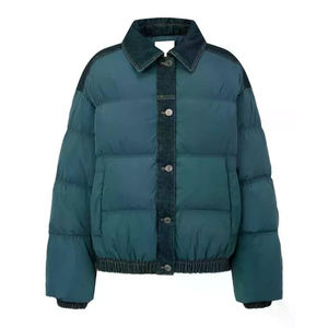 Veste matelassée imperméable en denim patchwork unisexe personnalisée pour l'hiver 2026, veste à bulles matelassée contrastée, style vintage sur le devant - Product Image 1