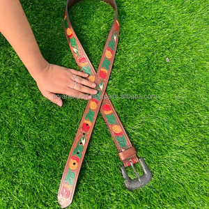 Nuevo hermoso cinturón de cuero grabado Floral occidental 100% cuero de vaca de grano completo genuino cinturones tallados a mano personalizables - Product Image 3