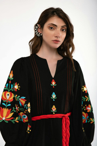 Floral Embroidered Designer <b>Balloon</b> Long Sleeve V-Neck High Fashion Floor Length Festive Ukrainian Dress Wholesale Embroidered - Product Image 4