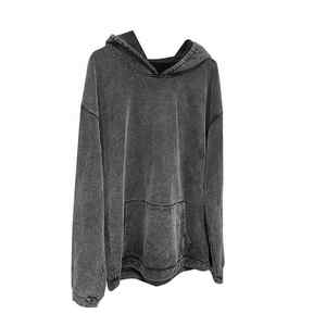 Vintage Heavyweight Cotton <b>Zip</b>-<b>Up</b> <b>Hoodie</b> for Men Acid Wash Oversized Retro Fit <b>Black</b> Stone Wash Streetwear for Winter - Product Image 3