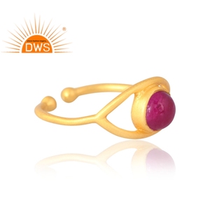 Latest Selling 925 Sterling <b>Silver</b> Natural 18K Gold <b>Plated</b> Aventurine Red Quartz Gemstone Ring Custom Jewelry Manufacturer - Product Image 4