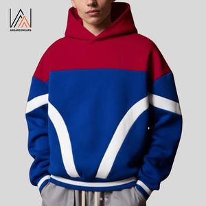 Custom Multi Color Men's Streetwear Hoodie Embroidered Rhinestone Color-<b>block</b> Multi Panels Winter Pullover Hooded Collar - Product Image 3