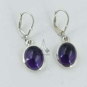 Boucles d'oreilles pendantes ovales en argent et améthyste faites à la main, bijoux en pierres précieuses, cadeau pour elle pour Noël, la Saint-Valentin, un anniversaire - Product Image 5