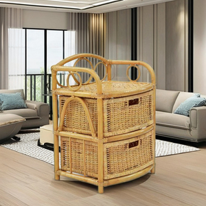 Armoire pour enfants avec 2 tiroirs, étagère de rangement en rotin, design asiatique écologique pour la maison et l'hôtel, origine Indonésie - Product Image 1