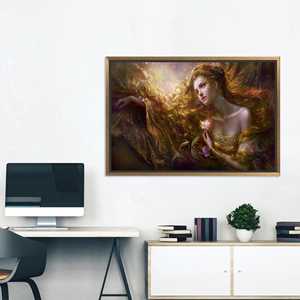 Toile imprimée : Décoration moderne pour chambre de fille avec art floral, TOILE ENCADRÉE DORÉE - Product Image 1