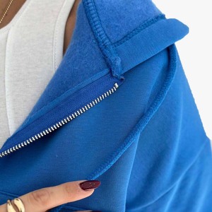 Sudadera con capucha y cremallera teñida lisa con logotipo personalizado para mujer, Estilo Vintage, de gran tamaño, poliéster, algodón, informal, para invierno - Product Image 4