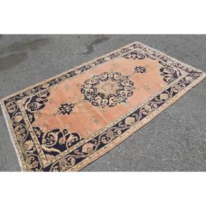 Tapis Oriental Orange Vintage Turc 4.7 X 8.2ft Laine Grande Surface Salon Tapis Latex Support Patchwork pour Couloir Rectangle - Product Image 2