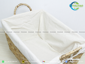 Panier de rangement artisanal en jacinthe d'eau panier de rangement polyvalent en jacinthe d'eau avec cadre en métal décor naturel pour la maison - Product Image 2