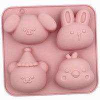 Moule à gâteau en silicone rose à 4 cavités, motif animaux de dessin animé (lapin, poussin, ours), moule de cuisson, moule à savon DIY