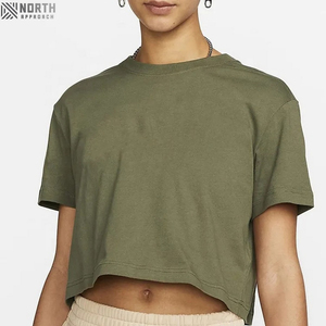 Haut court pour femme, décontracté, uni, sexy, manches courtes, en coton/bambou, tissu polaire, coupe régulière, vêtements de sport de haute qualité - Product Image 1