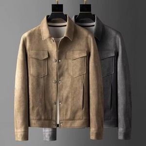 เสื้อแจ็กเก็ตลำลองสำหรับผู้ชายเสื้อโค้ทหนังนิ่มแบบหลวมมีซิปกระเป๋าแนวสตรีท - Product Image 2