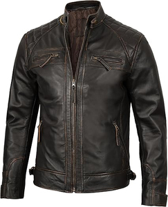Chaqueta de Invierno para Hombre, Elegante, de Cuero Negro y Lona, con Cuello Alto, Bolsillos Delanteros, Corte Clásico y Moderno para Uso Diario - Product Image 3