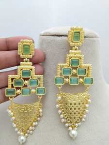 Kundan Heritage <b>Jhumkas</b> <b>Earrings</b> Set in Heavy Brass Made Bulk Product Customize Design Modern Pattern - Product Image 6