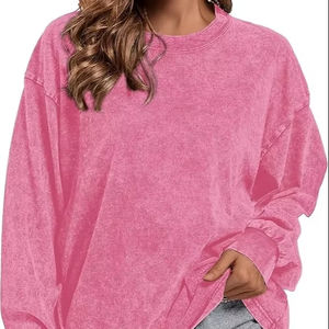 Sweat-shirt décontracté à col rond à manches longues Street Wear pour femmes, lavage à l'acide, prix de gros bon marché, sweat-shirt surdimensionné pour femmes - Product Image 1