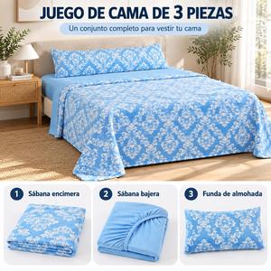 Set di Lenzuola e Federe Blu Floreale, Set Copripiumino in Pile 3 Pezzi, Morbido per Camera da Letto - Product Image 1