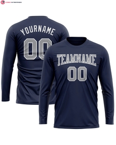 Camiseta de manga larga de Color Azul Marino-dorado antiguo personalizada, camiseta de 100% algodón con logotipo impreso en la parte delantera, diseño informal de saludo al servicio - Product Image 4