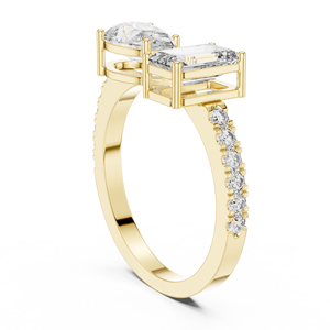 Anillos de Joyería de Moda con Diamantes Cultivados en Laboratorio, Corte Esmeralda en Forma de Pera, Certificados por IGI, Oro Amarillo de 14K, Diseño Nuevo, Harmonic Jewels - Product Image 3