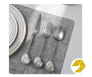Cuchara de concha marina hecha a mano Acero inoxidable Madre Perla Concha Postre de lujo Tenedor Cuchillo Concha Marina Juego de comedor Cristalería elegante - Product Image 4