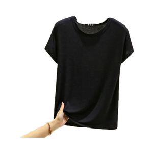 Camiseta informal de verano para mujer, nuevo algodón puro, tela tejida 100%, cuello redondo, diseño de manga corta - Product Image 4