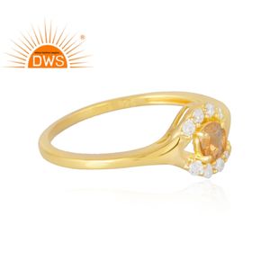 แหวนพลอย925ชุบทอง18K จากธรรมชาติ CZ & ซิทรีนเครื่องประดับแบบละเอียด - Product Image 4