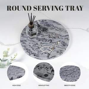 Plateau en marbre Monte Grigio 11,8 cm, motif abstrait, rond, pour servir et décorer, plat de vanité pour la cuisine, la table basse et la salle de bain - Product Image 3