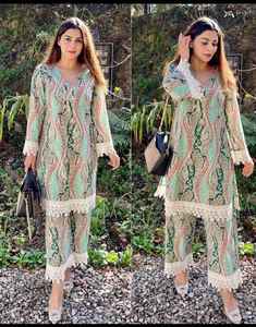 Renard lourd Georgette Kurta pantalon cordon ensemble robe avec impression numérique avec manches longues avec fantaisie travail tenue décontracté belle couleur - Product Image 6