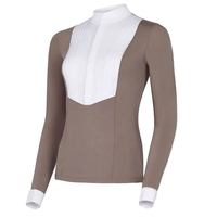Chemises de concours d'équitation pour femmes avec logo personnalisé, sous-couche en Spandex/Nylon avec fermeture éclair en cuir véritable
