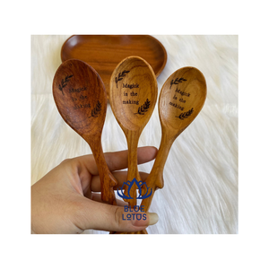 Juegos de cucharas de madera antiadherentes con forma de hoja grabada con mango corto/largo y estilos personalizados para Loto Azul al por mayor - Product Image 2