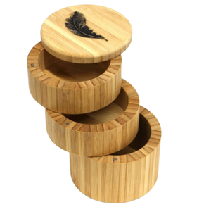 Bol de cave à sel en bois de manguier brun clair couvercle de concepteur boîte de cave à sel arrondie outil de cuisine durable stockage d'épices au poivre - Product Image 5