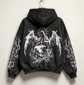 เสื้อฮู้ดกอธิคขนาดใหญ่พิเศษสำหรับผู้ชาย ผ้าฝ้าย 100% เฟรนช์เทอร์รี่ สตรีทแวร์ รับผลิตแบบ OEM ขายส่งจากโรงงาน - Product Image 2
