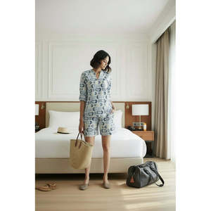 ชุดกางเกงขาสั้นลำลองโบมเมอร์แรนด์บลูส์ระบายอากาศได้ดีสำหรับฤดูใบไม้ผลิ/ฤดูร้อน เสื้อแขนสามส่วนแบบไม่มีปก กางเกงขาสั้นยางยืดมีกระเป๋า - Product Image 3