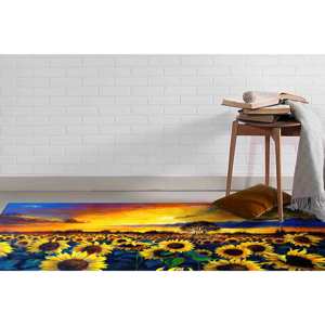 Tapis en laine imprimé patchwork motif champ de tournesols, style traditionnel, écologique, avec envers en latex, poils doux pour la décoration intérieure - Product Image 3