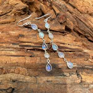 Boucles d'oreilles pendantes en pierre de lune véritable, argent sterling 925, faites à la main, bijoux uniques et tendance, cadeau pour femmes et hommes - Product Image 5