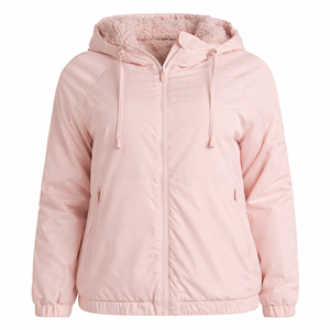 Women’s <b>Sherpa</b> <b>Lined</b> Hooded Windbreaker Jacket – Lightweight Insulated Winter Coat Soft pink <b>hoodie</b> with <b>sherpa</b> lining - Product Image 1