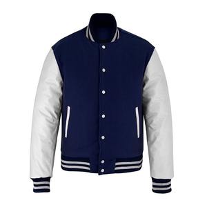 2025 OEM personnalisé hommes bleu polaire et blanc manches en cuir veste universitaire à la mode toile veste hiver vente chaude - Product Image 1