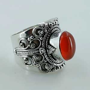 Anillo Boho de Plata de Ley 925 para Mujer, Marca Navya Craft, Hecho a Mano, con Piedra Ovalada de Cornalina y Coral, para Navidad, Aniversario, Cumpleaños - Product Image 5