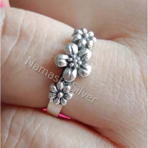 925 Sterling Silver Handmade Boho Floral Minimalist Band <b>Dainty</b> Cute <b>Ring</b> for Her-for Birthday Anniversary Valentine's Day Gift - Product Image 2