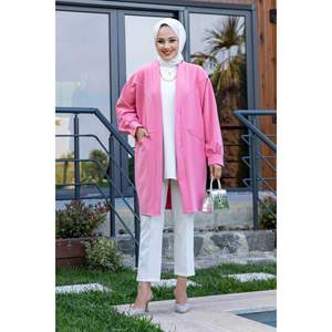 Veste hijab rose Atlas avec poches latérales, manches longues, vêtements d'extérieur modestes pour femmes/filles - Product Image 1