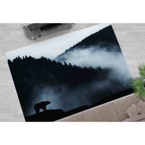 Bear Silhouette <b>Rug</b>: Landscape Pattern, Non-Slip Carpet,<b>Chenille</b> <b>Rug</b> - Product Image 1