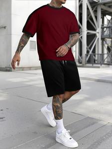 Ensemble de shorts respirants décontracté de qualité supérieure pour hommes 100% ensembles de t-shirts en coton biologique personnaliser la conception en gros ensemble de chemises courtes - Product Image 3