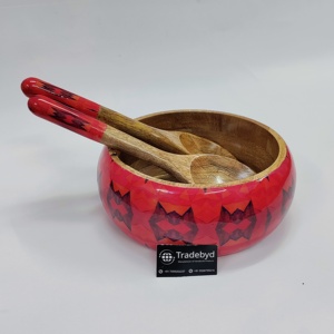 Handmade Large Mango <b>Wood</b> <b>Salad</b> <b>Bowl</b> Rustic Serving <b>Bowl</b> for Fruit Pasta Decorative and Functional with Servers - Product Image 3